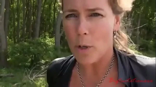 Young guy fucks an adult lady with beautiful boobs right in the forest