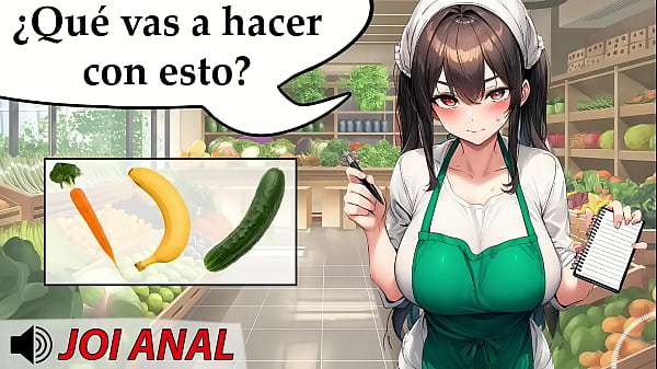 JOI Anal with fruits. The fruit seller has caught you and now wants to help you. Spanish voice.
