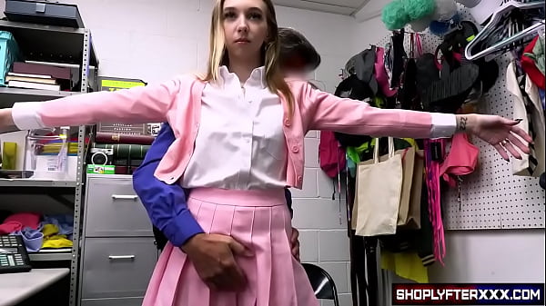 A compulsive thief is caught again and is fucked again by the security officer, penetrating her wet and tight pussy.